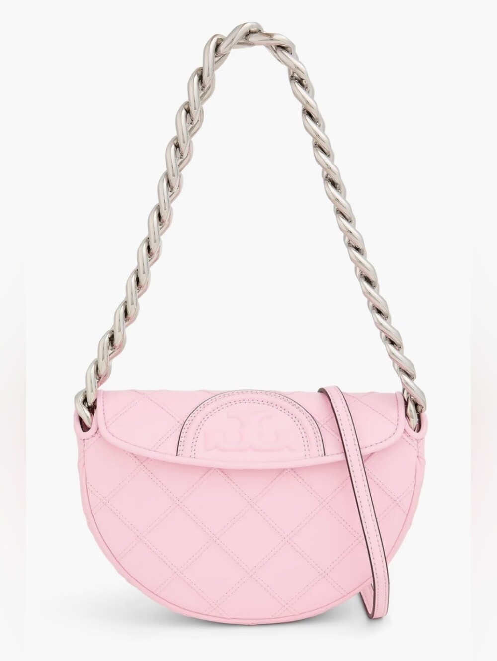 Tory Burch Fleming Soft Mini Crescent Lambskin Leather Bag in Pink Plié